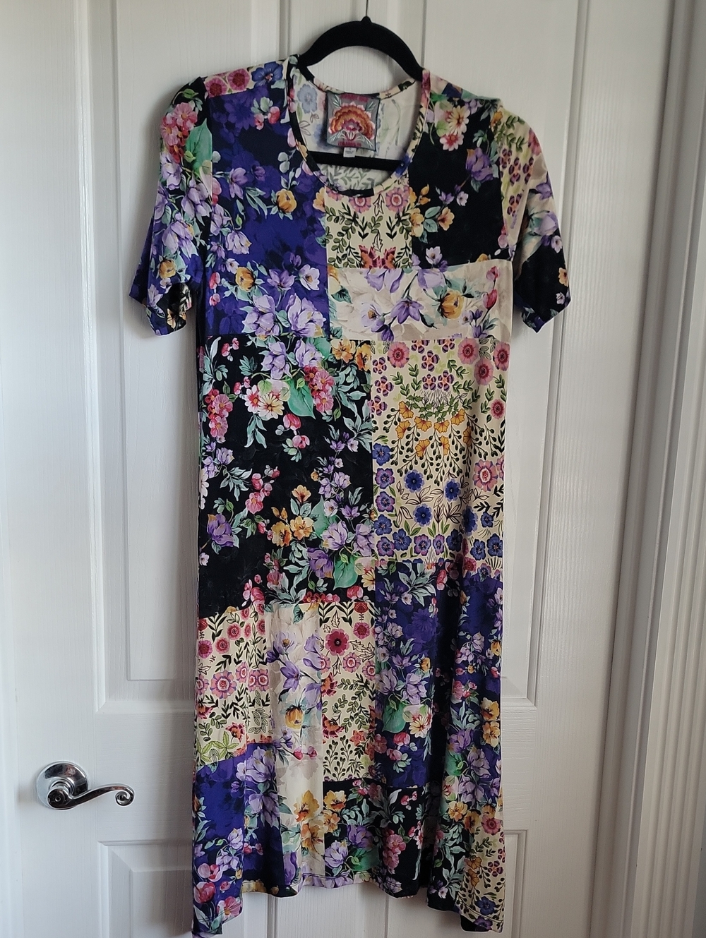 Johnny Was Floral Patchwork Midi Maxi Dress in Purple and Cream Small S
